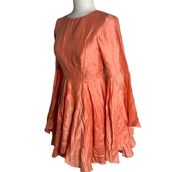 Vintage Handmade Shantung Mini Dress S Pink Bell Sleeve Fairy Princess Barbie - Picture 5 of 7